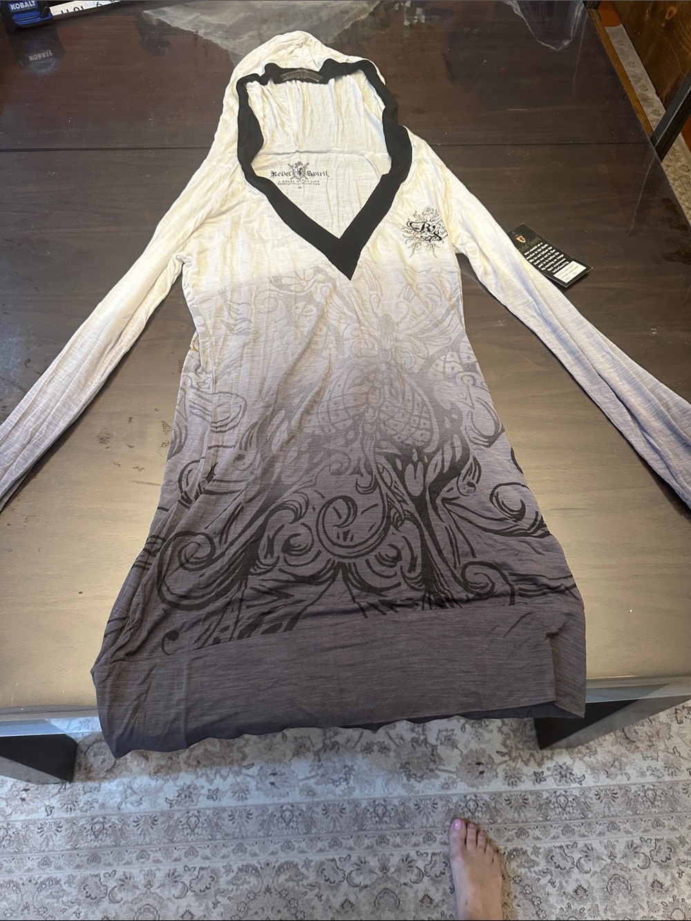 Rebel Spirit Ombre Hooded Long-Sleeve Dress in Black and Gray